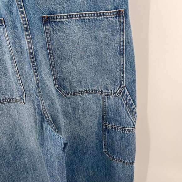 Madewell Overalls Size L Oversized Carpenter Wide Leg Blue Denim Cotton Utility - Picture 3 of 16